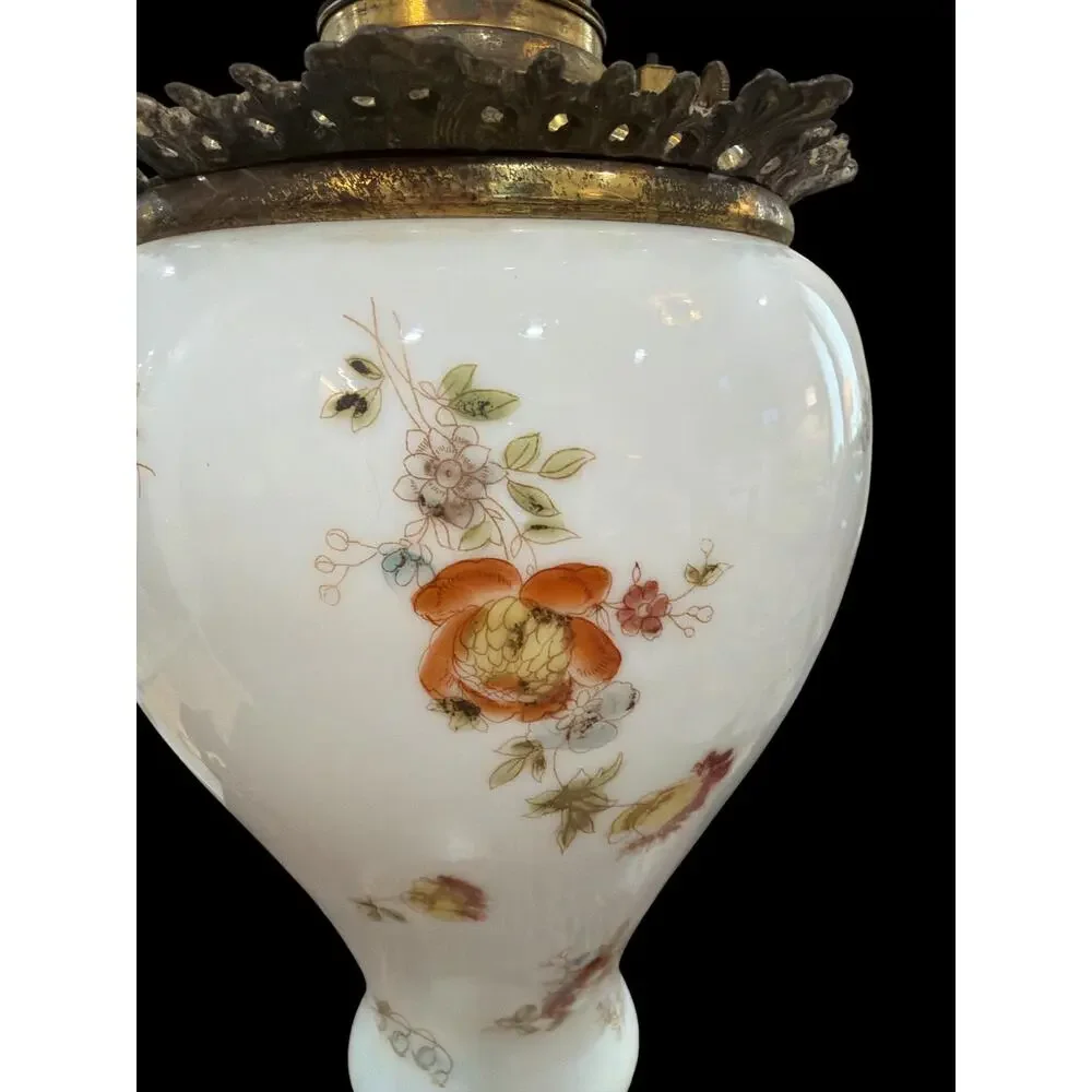 Antique Gone With the Wind Lamp Hand Painted Floral Globe Electrified 25